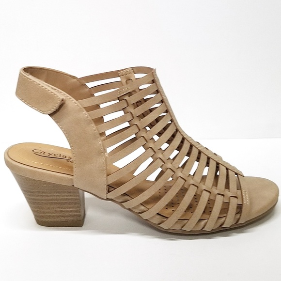 New Taupe Woven Low Heel Gladiator Sandals - Picture 2 of 3